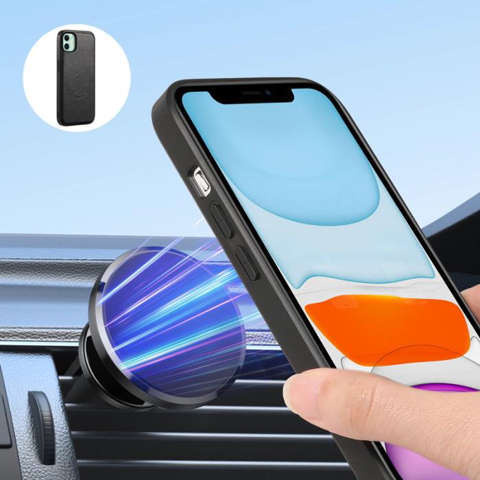 DENIOR - DENIOR iPhone 11 Fodral MagSafe PU Läder - Svart