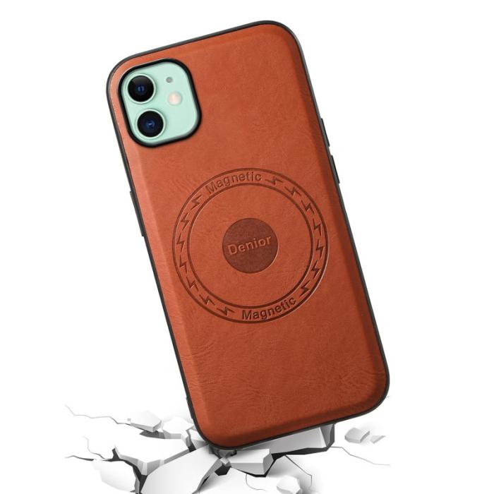 DENIOR - DENIOR iPhone 11 Fodral MagSafe PU Läder - Brun