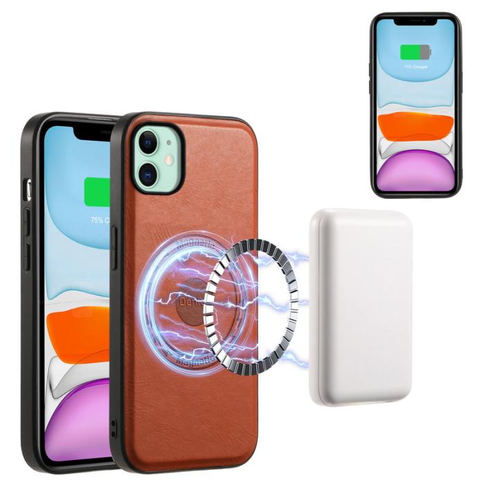 DENIOR - DENIOR iPhone 11 Fodral MagSafe PU Läder - Brun