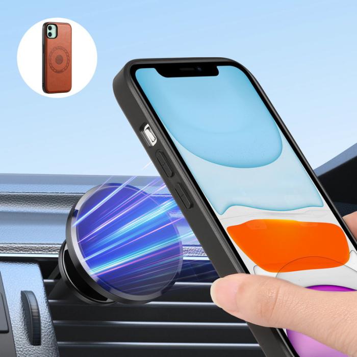 DENIOR - DENIOR iPhone 11 Fodral MagSafe PU Läder - Brun