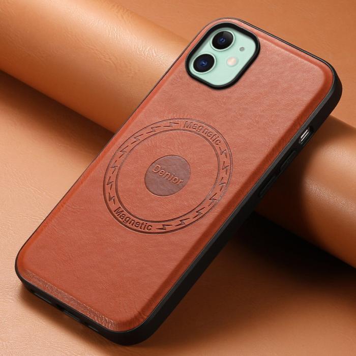 DENIOR - DENIOR iPhone 11 Fodral MagSafe PU Läder - Brun