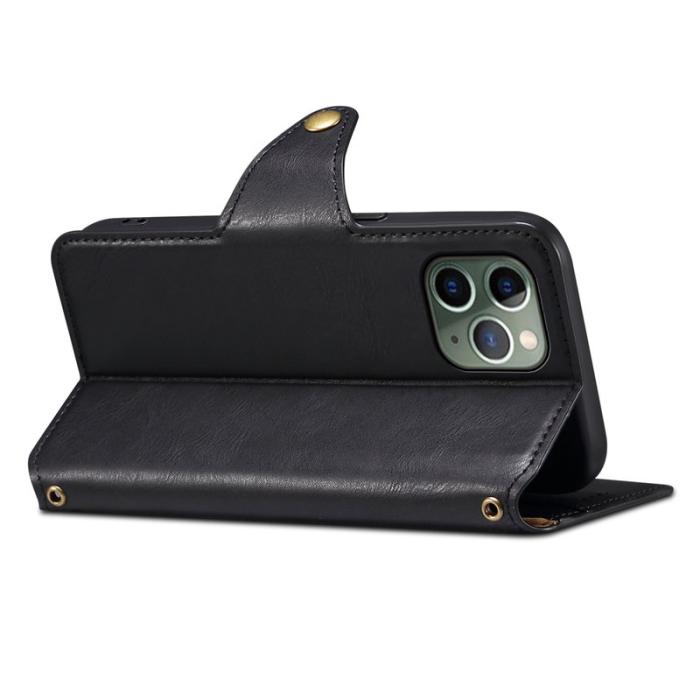 DENIOR - DENIOR iPhone 11 Pro Fodral Äkta Läder Plånbok Svart