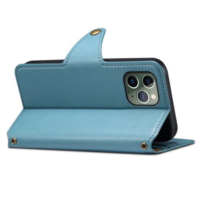 DENIOR - DENIOR iPhone 11 Pro Fodral Äkta läder Plånbok Blå