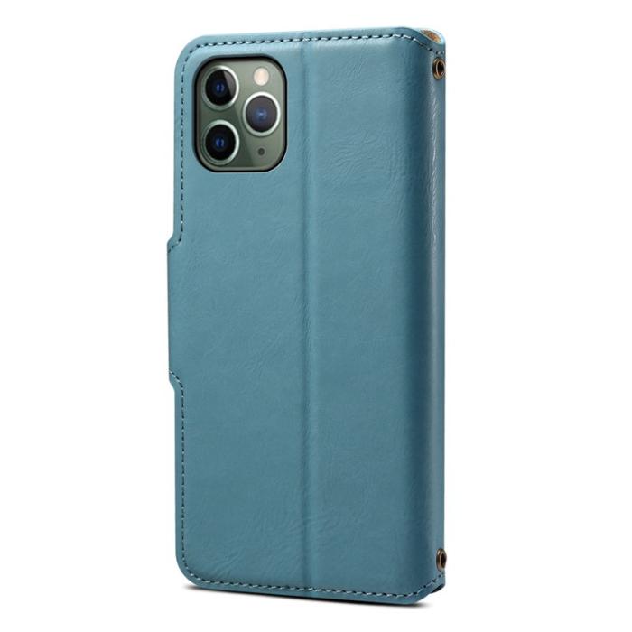 DENIOR - DENIOR iPhone 11 Pro Fodral Äkta läder Plånbok Blå