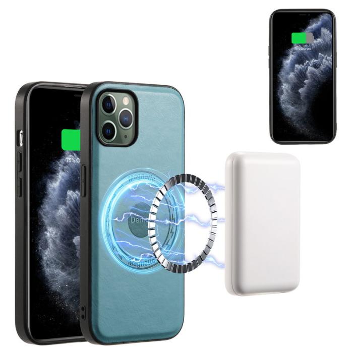 DENIOR - DENIOR iPhone 11 Pro Skal PU Läder Non-Slip Grip Blå