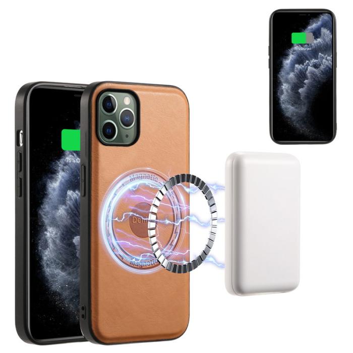 DENIOR - DENIOR iPhone 11 Pro Skal PU Läder Anti-Slip Grepp Khaki