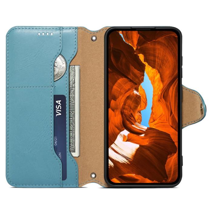 DENIOR - DENIOR iPhone 11 Pro Max Skal Äkta Läder Ställ - Blå