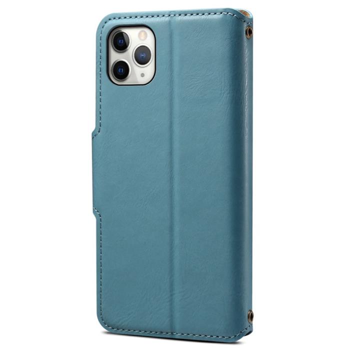 DENIOR - DENIOR iPhone 11 Pro Max Skal Äkta Läder Ställ - Blå