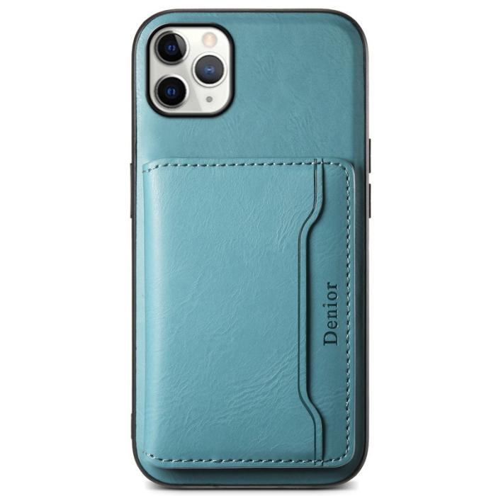DENIOR - DENIOR iPhone 11 Pro Max Skal Äkta Läder Magnetisk Blå