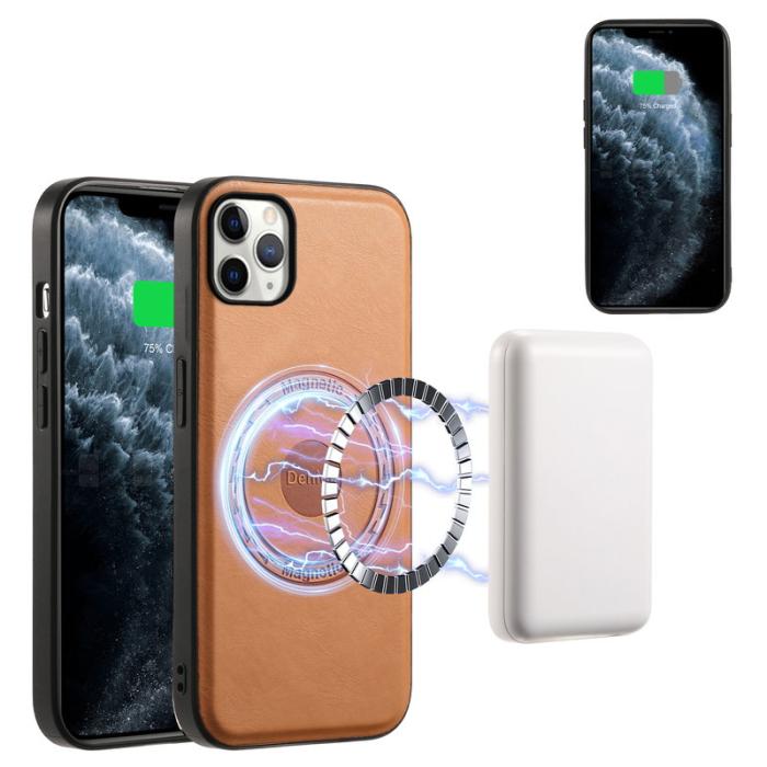 DENIOR - DENIOR iPhone 11 Pro Max Skal Äkta Läder Magnetisk Khaki