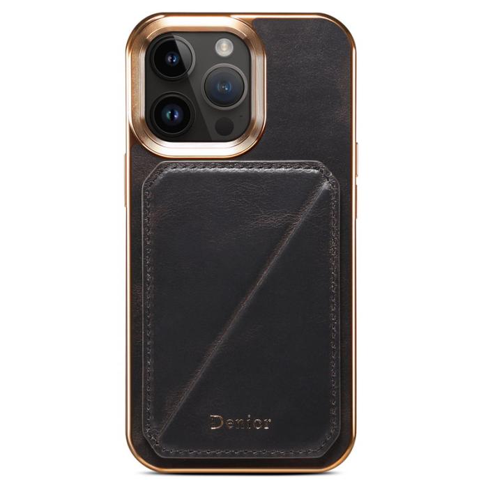 DENIOR - DENIOR iPhone 12 / 12 Pro Kickstand Fodral Äkta Läder Svart