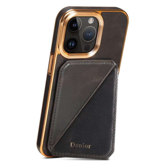DENIOR - DENIOR iPhone 12 / 12 Pro Kickstand Fodral Äkta Läder Svart