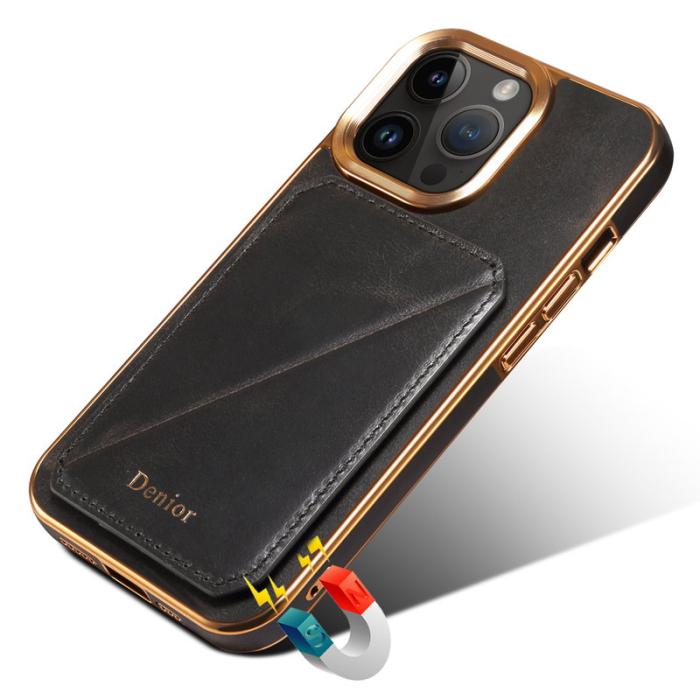 DENIOR - DENIOR iPhone 12 / 12 Pro Kickstand Fodral Äkta Läder Blå