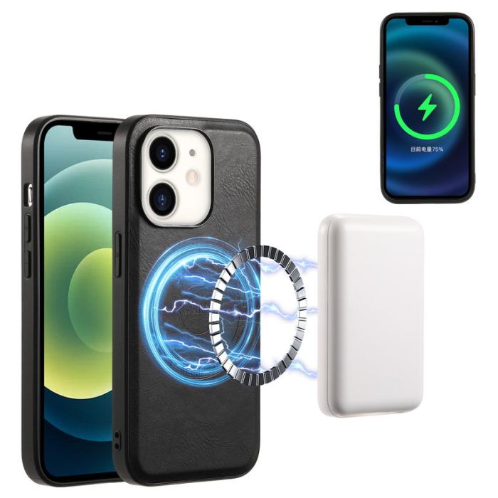 DENIOR - DENIOR iPhone 12/12 Pro Magnetiskt Fodral Äkta Läder Svart