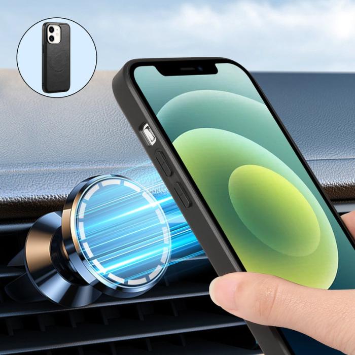 DENIOR - DENIOR iPhone 12/12 Pro Magnetiskt Fodral Äkta Läder Svart