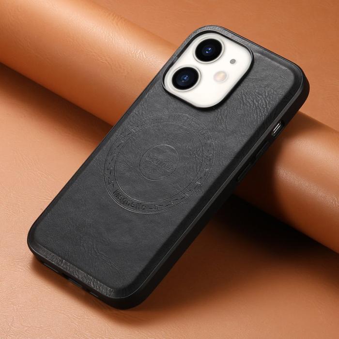 DENIOR - DENIOR iPhone 12/12 Pro Magnetiskt Fodral Äkta Läder Svart