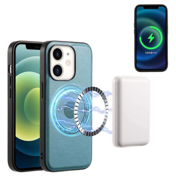 DENIOR - DENIOR iPhone 12/12 Pro Skal Äkta Läder Svart-Blå