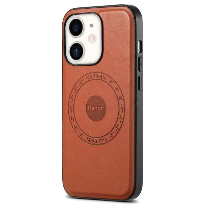 DENIOR - DENIOR iPhone 12/12 Pro Magnetiskt Fodral Äkta Läder Svart/Brown