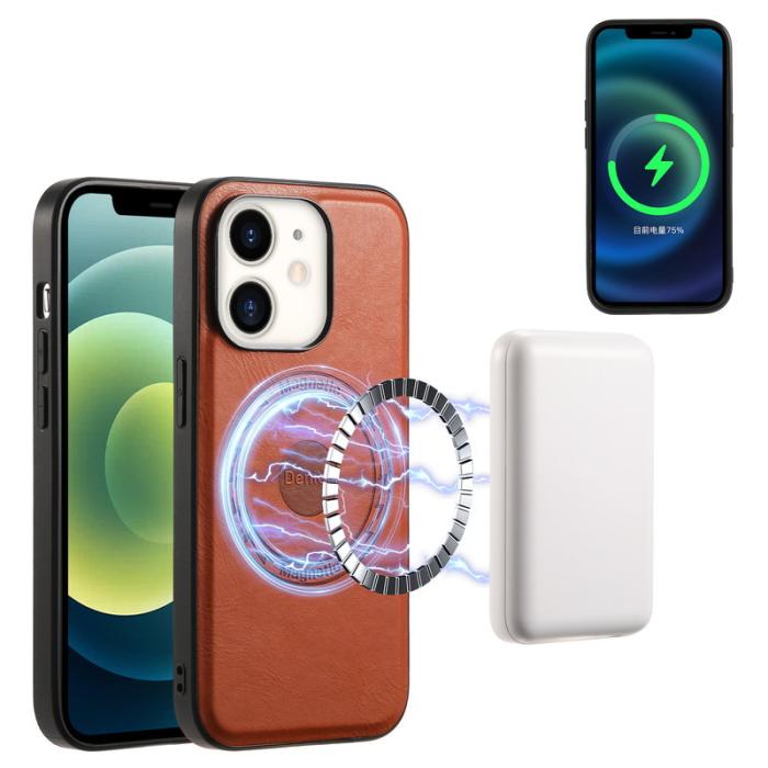 DENIOR - DENIOR iPhone 12/12 Pro Magnetiskt Fodral Äkta Läder Svart/Brown