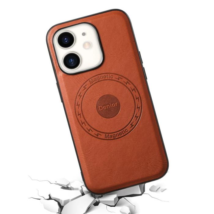 DENIOR - DENIOR iPhone 12/12 Pro Magnetiskt Fodral Äkta Läder Svart/Brown