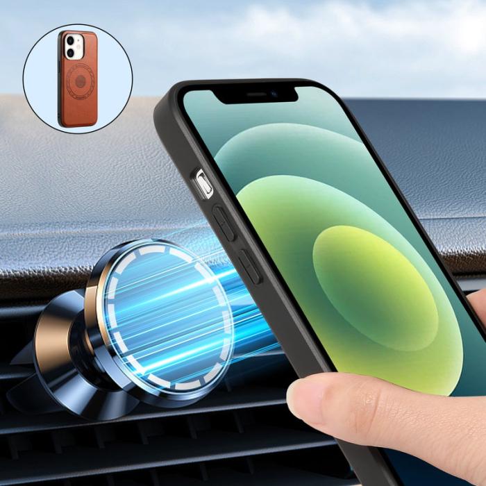 DENIOR - DENIOR iPhone 12/12 Pro Magnetiskt Fodral Äkta Läder Svart/Brown