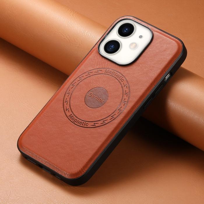 DENIOR - DENIOR iPhone 12/12 Pro Magnetiskt Fodral Äkta Läder Svart/Brown