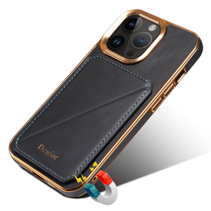 DENIOR - DENIOR iPhone 12 Pro Max Fodral Kortfack Ställ Waxy Läder Svart