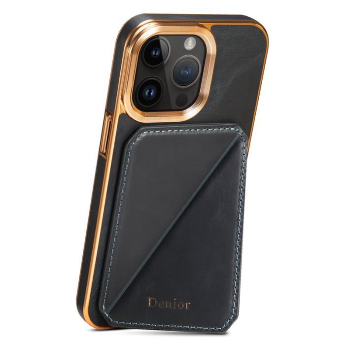 DENIOR - DENIOR iPhone 12 Pro Max Fodral Kortfack Ställning Äkta Läder Blå