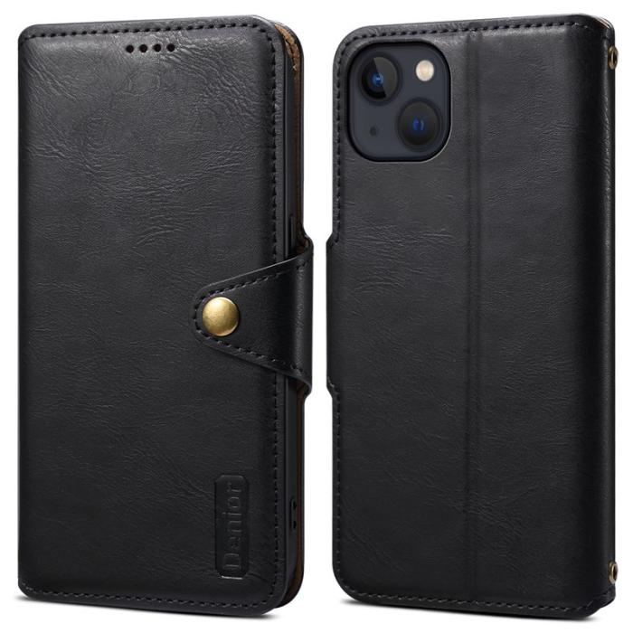 DENIOR - DENIOR iPhone 13 Fodral Läder Stöttåligt med Magnetstängning - Svart