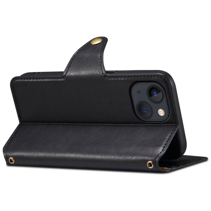 DENIOR - DENIOR iPhone 13 Fodral Läder Stöttåligt med Magnetstängning - Svart