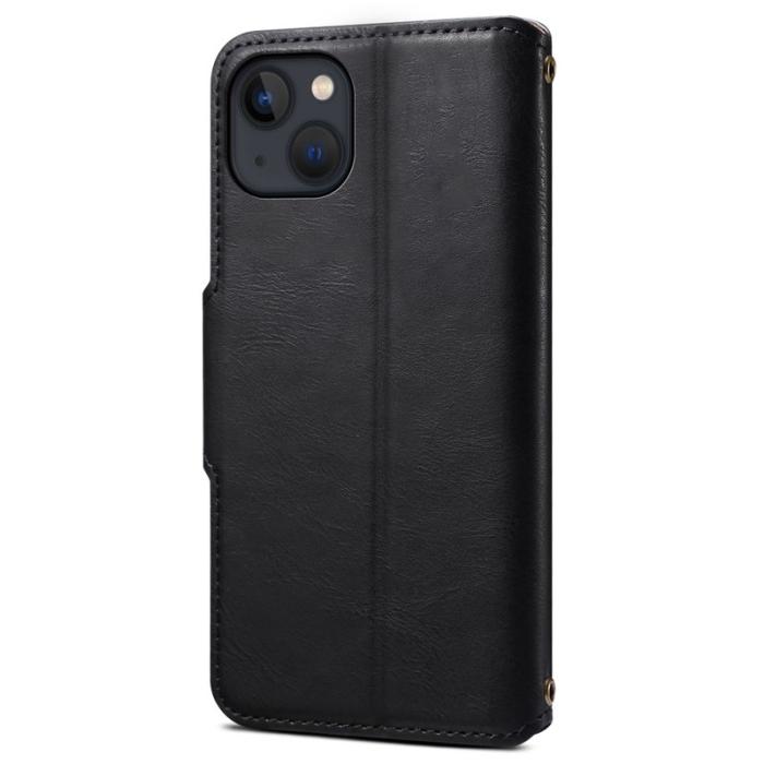 DENIOR - DENIOR iPhone 13 Fodral Läder Stöttåligt med Magnetstängning - Svart