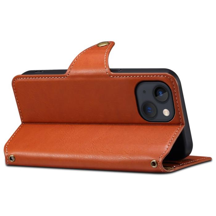 DENIOR - DENIOR iPhone 13 Fodral Läder Stöttåligt med Magnetstängning - Brun