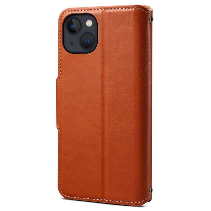 DENIOR - DENIOR iPhone 13 Fodral Läder Stöttåligt med Magnetstängning - Brun
