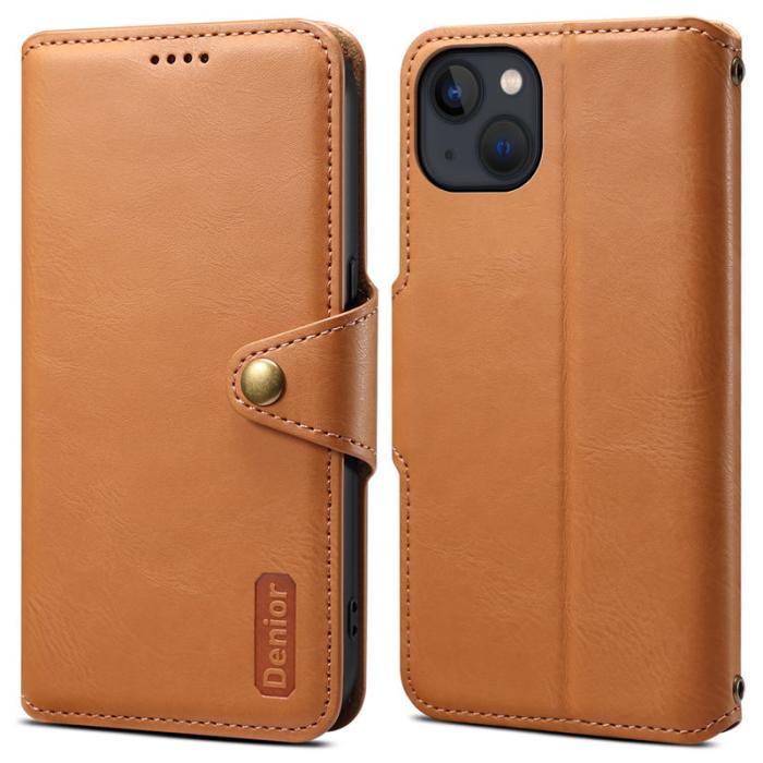 DENIOR - DENIOR iPhone 13 Fodral Äkta läder Stöttålig Magnetstängning Khaki