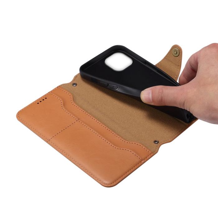 DENIOR - DENIOR iPhone 13 Fodral Äkta läder Stöttålig Magnetstängning Khaki