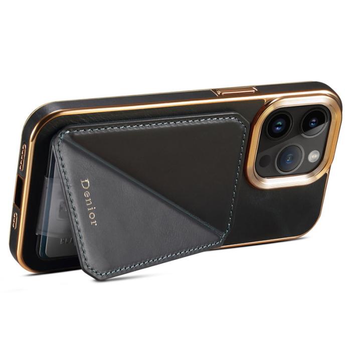 DENIOR - DENIOR iPhone 13 Pro Kortfodral Äkta Läder TPU+PC - Blå