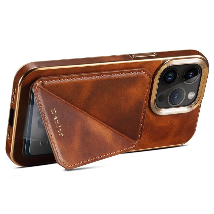 DENIOR - DENIOR iPhone 13 Pro Kortfodral Äkta Läder TPU+PC Ställ - Brun