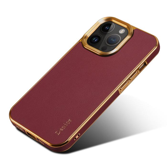 DENIOR - DENIOR iPhone 13 Pro Skal Äkta Läder Belagt PC Röd