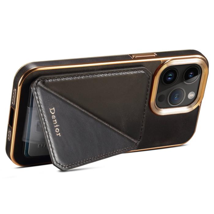 DENIOR - DENIOR iPhone 13 Pro Max kortfodral med kickstand äkta läder svart
