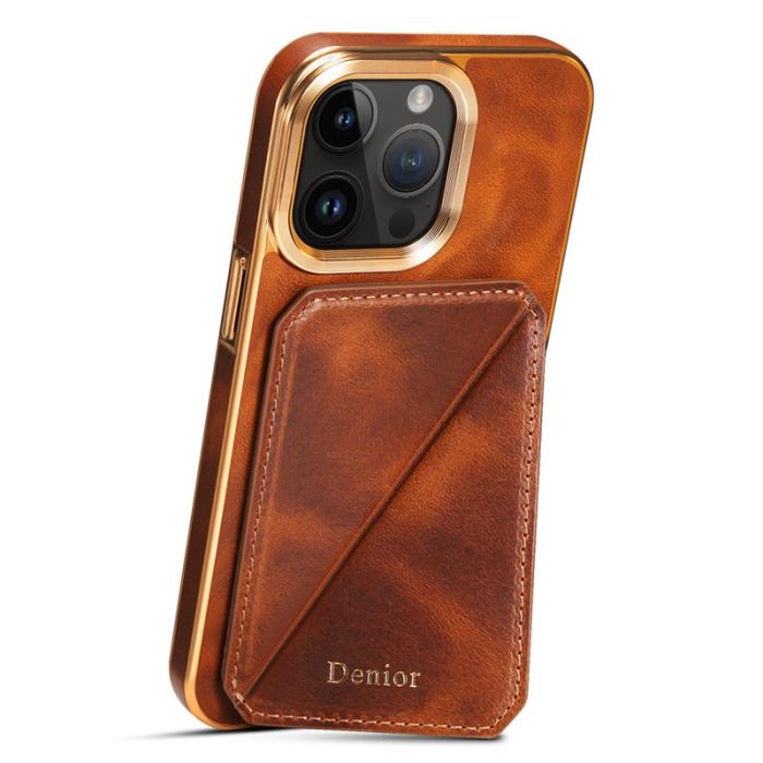 DENIOR - DENIOR iPhone 13 Pro Max Kortfodral Ställskydd Äkta Läder Brun