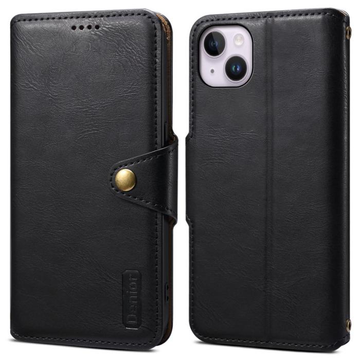DENIOR - DENIOR iPhone 14 Plus Stöttåligt Fodral Äkta Läder Svart