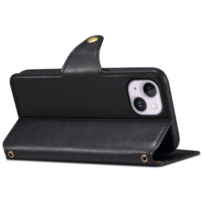 DENIOR - DENIOR iPhone 14 Plus Stöttåligt Fodral Äkta Läder Svart