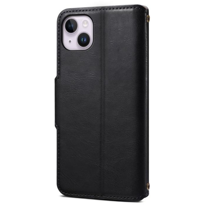DENIOR - DENIOR iPhone 14 Plus Stöttåligt Fodral Äkta Läder Svart
