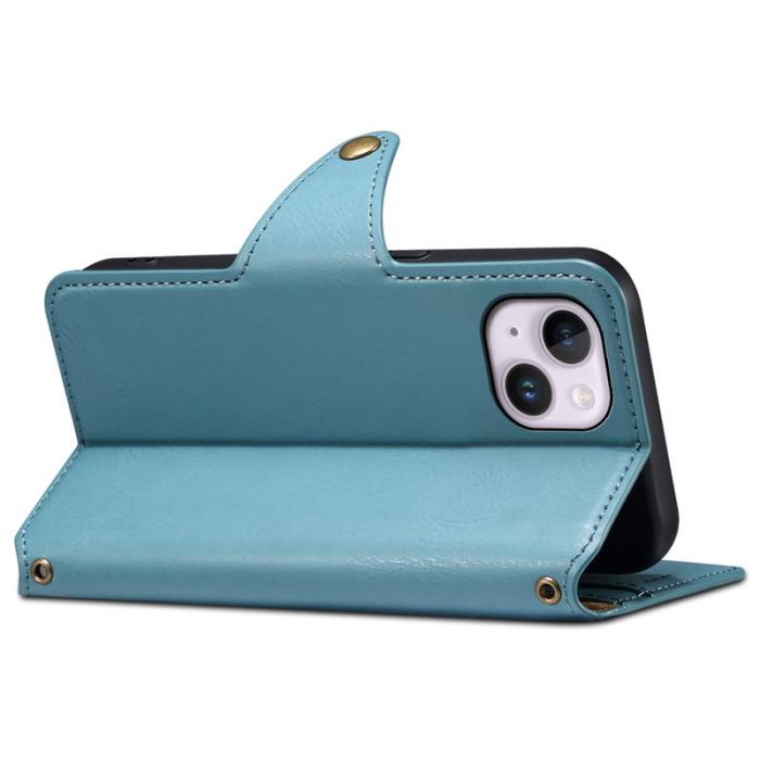 DENIOR - DENIOR iPhone 14 Plus Stötabsorberande Skal Äkta Läder Blå