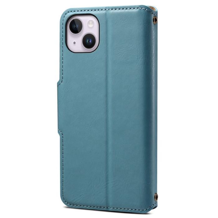 DENIOR - DENIOR iPhone 14 Plus Stötabsorberande Skal Äkta Läder Blå