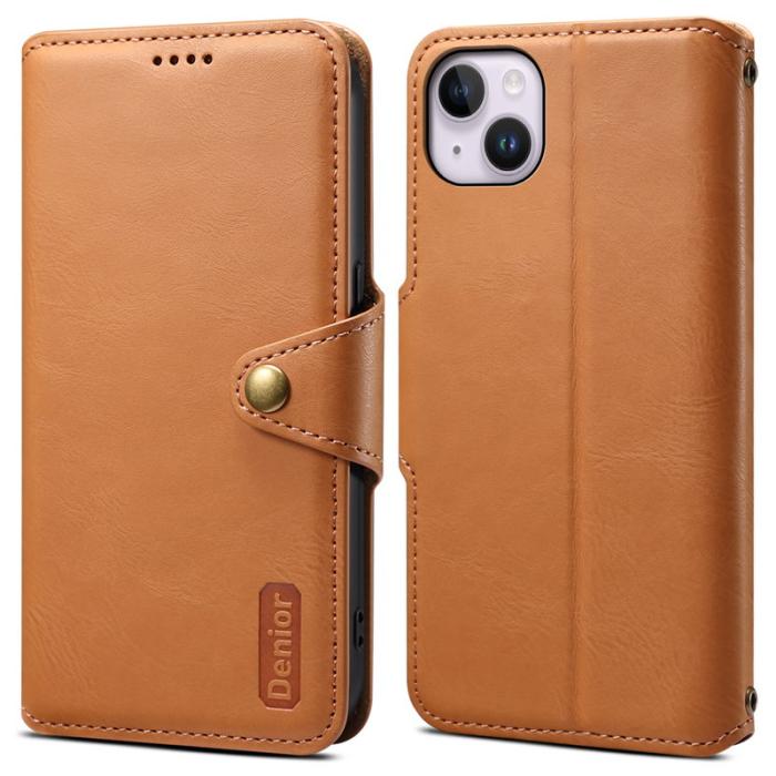 DENIOR - DENIOR iPhone 14 Plus Stöttåligt Fodral Äkta Läder Khaki