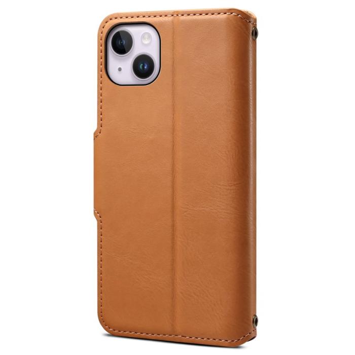 DENIOR - DENIOR iPhone 14 Plus Stöttåligt Fodral Äkta Läder Khaki