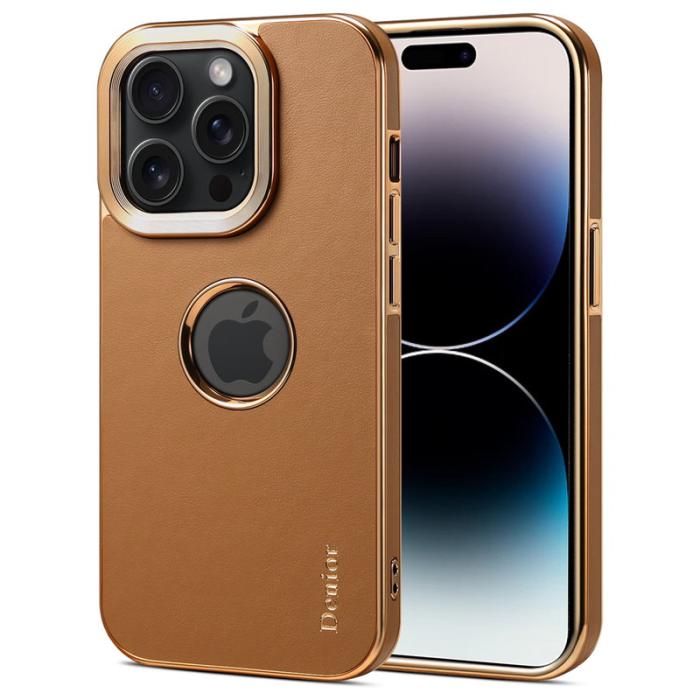 DENIOR - DENIOR iPhone 14 Pro Fodral Electropläterad Kalvskinn Khaki