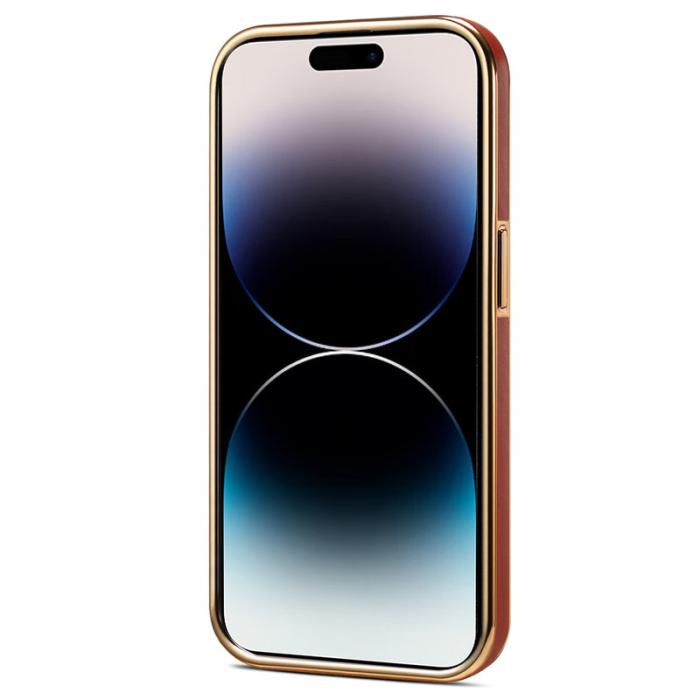 DENIOR - DENIOR iPhone 14 Pro Fodral Electropläterad Kalvskinn Maroon