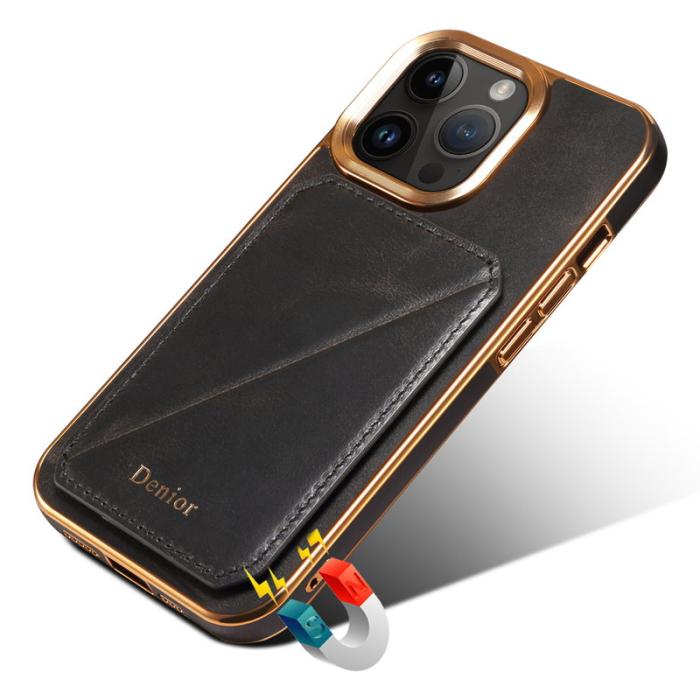 DENIOR - DENIOR iPhone 14 Pro Fodral Äkta Läder + TPU + PC - Svart